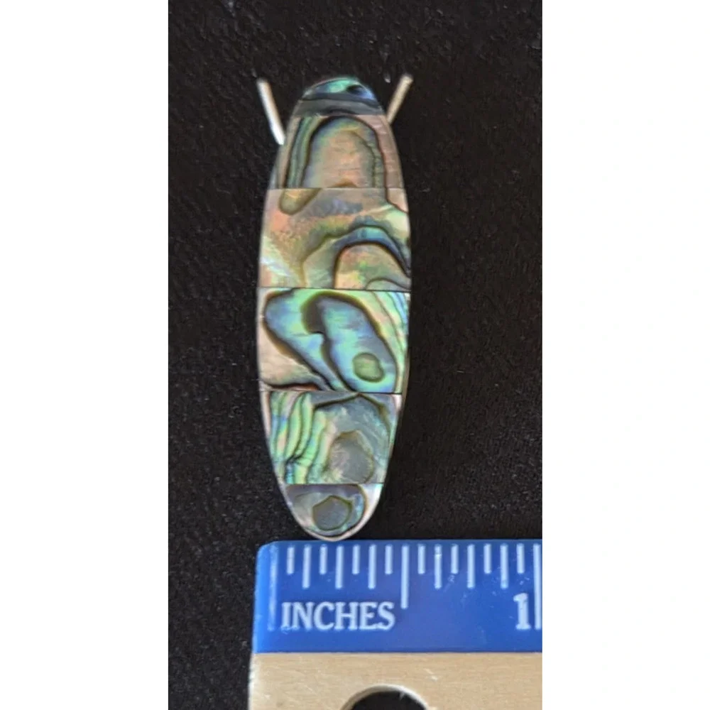 Vintage Mexico Silver Tone Abalone Inlay Barrette Women's Hair Clip Mid Century
